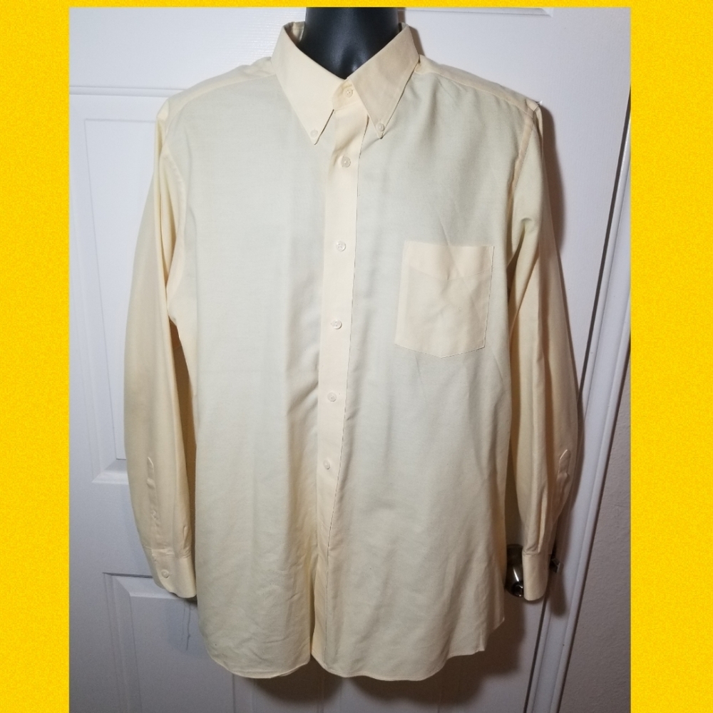 David Taylor Mens Vintage Shirt Size 17.5 36/37 Button Collar Long Sleeve Yellow